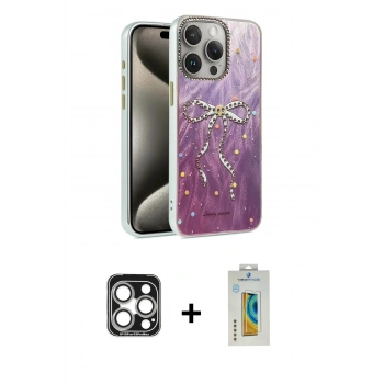 MARSİLYAN™- iPhone 15 Pro Max Kılıf Zirve Modern Prime - Siyah Polymer Nano Ekran Koruyucu + PVD Metal Kamera Lens - GS