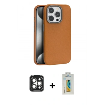 MARSİLYAN™- iPhone 15 Pro Max Kılıf Zirve Modern Prime - Siyah Polymer Nano Ekran Koruyucu + PVD Metal Kamera Lens - GI