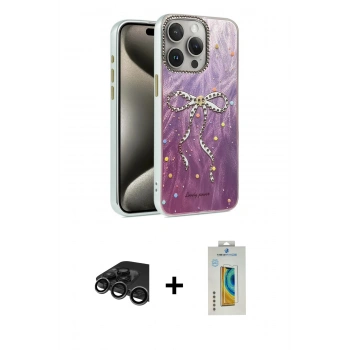 MARSİLYAN™- iPhone 15 Pro Max Kılıf Zirve Modern Prime - Siyah Polymer Nano Ekran Koruyucu + Raze Metal Kamera Lens - TMGI