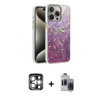 MARSİLYAN™- iPhone 15 Pro Max Kılıf Zirve Modern Prime - Siyah Vanessa Magic Hayalet Cam + PVD Metal Kamera Lens - GS