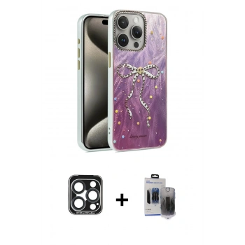 MARSİLYAN™- iPhone 15 Pro Max Kılıf Zirve Modern Prime - Siyah Vanessa Magic Hayalet Cam + PVD Metal Kamera Lens - LT