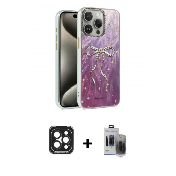 MARSİLYAN™- iPhone 15 Pro Max Kılıf Zirve Modern Prime - Siyah Vanessa Magic Hayalet Cam + PVD Metal Kamera Lens - SH