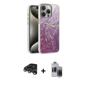 MARSİLYAN™- iPhone 15 Pro Max Kılıf Zirve Modern Prime - Siyah Vanessa Magic Hayalet Cam + Raze Metal Kamera Lens - GS