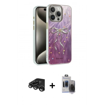 MARSİLYAN™- iPhone 15 Pro Max Kılıf Zirve Modern Prime - Siyah Vanessa Magic Hayalet Cam + Raze Metal Kamera Lens - TMGI