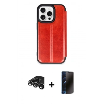 MARSİLYAN™- iPhone 15 Pro Max Kılıf Zirve Yansıma Serisi - Siyah 3D Antistatik Hayalet Cam Ekran Koruyucu + Raze Metal Kamera Lens - GS