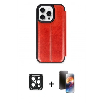 MARSİLYAN™- iPhone 15 Pro Max Kılıf Zirve Yansıma Serisi - Siyah 3D Antistatik Mat Seramik Nano Ekran Koruyucu + PVD Metal Kamera Lens - SH