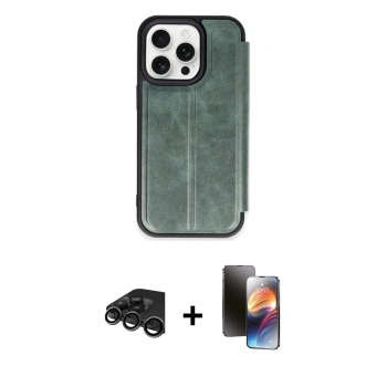 MARSİLYAN™- iPhone 15 Pro Max Kılıf Zirve Yansıma Serisi - Siyah 3D Antistatik Mat Seramik Nano Ekran Koruyucu + Raze Metal Kamera Lens - TMGI