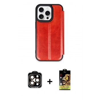 MARSİLYAN™- iPhone 15 Pro Max Kılıf Zirve Yansıma Serisi - Siyah Buffer Cam Ekran Koruyucu + PVD Metal Kamera Lens - TU