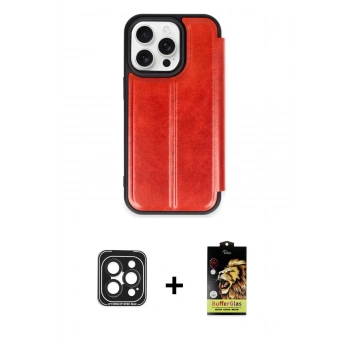 MARSİLYAN™- iPhone 15 Pro Max Kılıf Zirve Yansıma Serisi - Siyah Buffer Cam Ekran Koruyucu + PVD Metal Kamera Lens - SH