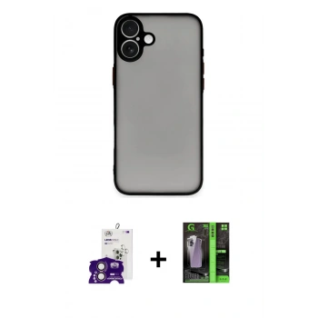 MARSİLYAN™- iPhone 16 Kılıf Ahenk Çizgi Serisi - Şeffaf 360 Full Body Arka Koruyucu + Bilvis Titan Kamera Lens - PE