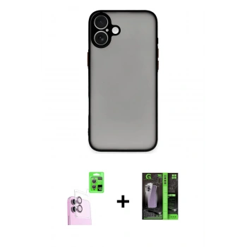 MARSİLYAN™- iPhone 16 Kılıf Ahenk Çizgi Serisi - Şeffaf 360 Full Body Arka Koruyucu + Raze Metal Kamera Lens - PE