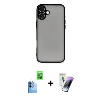 MARSİLYAN™- iPhone 16 Kılıf Ahenk Çizgi Serisi - Şeffaf Pasifik Cam Ekran Koruyucu + Raze Metal Kamera Lens - LT