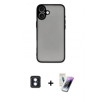 MARSİLYAN™- iPhone 16 Kılıf Ahenk Çizgi Serisi - Şeffaf Pasifik Cam Ekran Koruyucu + PVD Metal Kamera Lens - MI