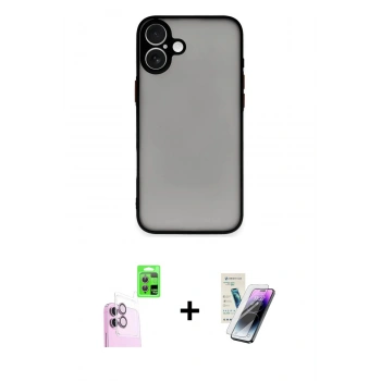 MARSİLYAN™- iPhone 16 Kılıf Ahenk Çizgi Serisi - Şeffaf Pasifik Cam Ekran Koruyucu + Raze Metal Kamera Lens - PE