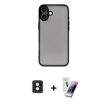 MARSİLYAN™- iPhone 16 Kılıf Ahenk Çizgi Serisi - Şeffaf Pasifik Cam Ekran Koruyucu + PVD Metal Kamera Lens - PE