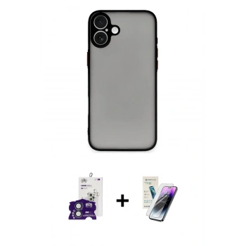 MARSİLYAN™- iPhone 16 Kılıf Ahenk Çizgi Serisi - Şeffaf Pasifik Cam Ekran Koruyucu + Bilvis Titan Kamera Lens - YL