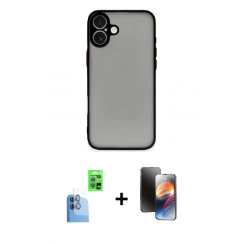 MARSİLYAN™- iPhone 16 Kılıf Ahenk Çizgi Serisi - Siyah 3D Antistatik Mat Seramik Nano Ekran Koruyucu + Raze Metal Kamera Lens - LT