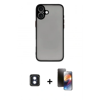 MARSİLYAN™- iPhone 16 Kılıf Ahenk Çizgi Serisi - Siyah 3D Antistatik Mat Seramik Nano Ekran Koruyucu + PVD Metal Kamera Lens - MI