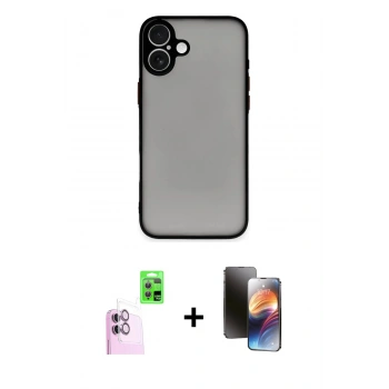 MARSİLYAN™- iPhone 16 Kılıf Ahenk Çizgi Serisi - Siyah 3D Antistatik Mat Seramik Nano Ekran Koruyucu + Raze Metal Kamera Lens - PE