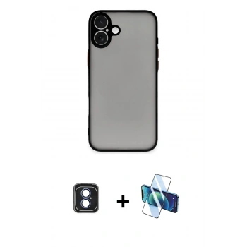 MARSİLYAN™- iPhone 16 Kılıf Ahenk Çizgi Serisi - Siyah 3D Antistatik Seramik Nano Ekran Koruyucu + PVD Metal Kamera Lens - MI