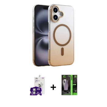 MARSİLYAN™- iPhone 16 Kılıf Ahenk Doku Özel Seri - Şeffaf 360 Full Body Arka Koruyucu + Bilvis Titan Kamera Lens - GS