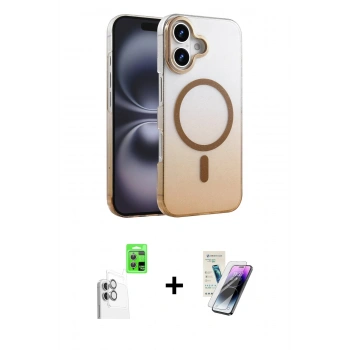 MARSİLYAN™- iPhone 16 Kılıf Ahenk Doku Özel Seri - Şeffaf Pasifik Cam Ekran Koruyucu + Raze Metal Kamera Lens - BZ