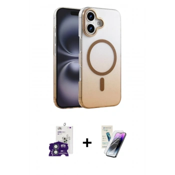 MARSİLYAN™- iPhone 16 Kılıf Ahenk Doku Özel Seri - Şeffaf Pasifik Cam Ekran Koruyucu + Bilvis Titan Kamera Lens - YL