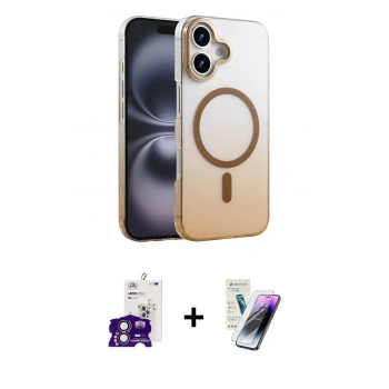 MARSİLYAN™- iPhone 16 Kılıf Ahenk Doku Özel Seri - Şeffaf Pasifik Cam Ekran Koruyucu + Bilvis Titan Kamera Lens - PE