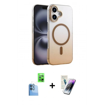MARSİLYAN™- iPhone 16 Kılıf Ahenk Doku Özel Seri - Şeffaf Pasifik Cam Ekran Koruyucu + Raze Metal Kamera Lens - LT