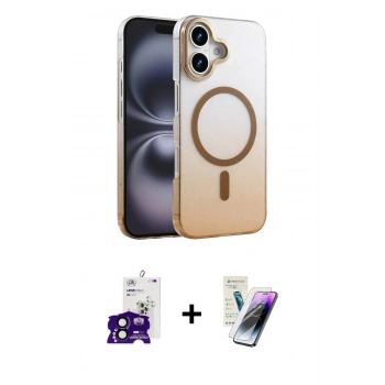 MARSİLYAN™- iPhone 16 Kılıf Ahenk Doku Özel Seri - Şeffaf Pasifik Cam Ekran Koruyucu + Bilvis Titan Kamera Lens - SH