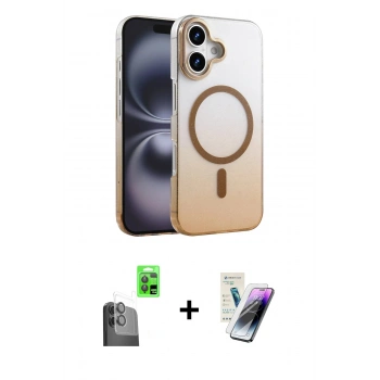 MARSİLYAN™- iPhone 16 Kılıf Ahenk Doku Özel Seri - Şeffaf Pasifik Cam Ekran Koruyucu + Raze Metal Kamera Lens - SH