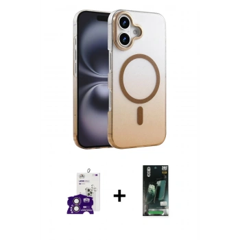MARSİLYAN™- iPhone 16 Kılıf Ahenk Doku Özel Seri - Siyah 360 Mat Full Body Arka Koruyucu + Bilvis Titan Kamera Lens - PE