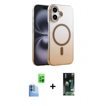 MARSİLYAN™- iPhone 16 Kılıf Ahenk Doku Özel Seri - Siyah 360 Mat Full Body Arka Koruyucu + Raze Metal Kamera Lens - LT