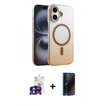 MARSİLYAN™- iPhone 16 Kılıf Ahenk Doku Özel Seri - Siyah 3D Antistatik Hayalet Cam Ekran Koruyucu + Bilvis Titan Kamera Lens - YL