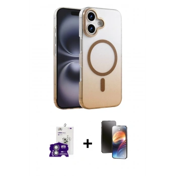MARSİLYAN™- iPhone 16 Kılıf Ahenk Doku Özel Seri - Siyah 3D Antistatik Mat Seramik Nano Ekran Koruyucu + Bilvis Titan Kamera Lens - GS