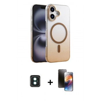 MARSİLYAN™- iPhone 16 Kılıf Ahenk Doku Özel Seri - Siyah 3D Antistatik Mat Seramik Nano Ekran Koruyucu + PVD Metal Kamera Lens - YL