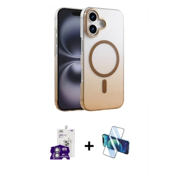 MARSİLYAN™- iPhone 16 Kılıf Ahenk Doku Özel Seri - Siyah 3D Antistatik Seramik Nano Ekran Koruyucu + Bilvis Titan Kamera Lens - GS