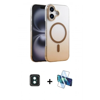 MARSİLYAN™- iPhone 16 Kılıf Ahenk Doku Özel Seri - Siyah 3D Antistatik Seramik Nano Ekran Koruyucu + PVD Metal Kamera Lens - YL