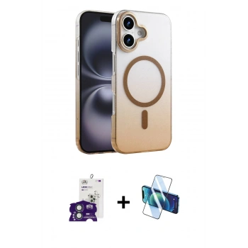 MARSİLYAN™- iPhone 16 Kılıf Ahenk Doku Özel Seri - Siyah 3D Antistatik Seramik Nano Ekran Koruyucu + Bilvis Titan Kamera Lens - YL