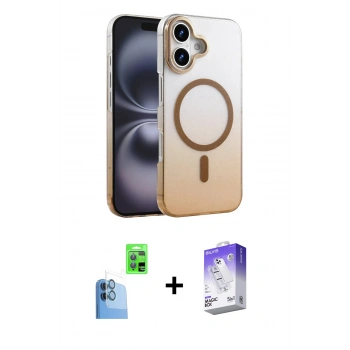 MARSİLYAN™- iPhone 16 Kılıf Ahenk Doku Özel Seri - Siyah Bilvis 5in1 3D Magic Cam Ekran Koruyucu + Raze Metal Kamera Lens - LT
