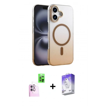 MARSİLYAN™- iPhone 16 Kılıf Ahenk Doku Özel Seri - Siyah Bilvis 5in1 3D Magic Cam Ekran Koruyucu + Raze Metal Kamera Lens - PE
