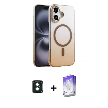 MARSİLYAN™- iPhone 16 Kılıf Ahenk Doku Özel Seri - Siyah Bilvis 5in1 3D Magic Cam Ekran Koruyucu + PVD Metal Kamera Lens - YL