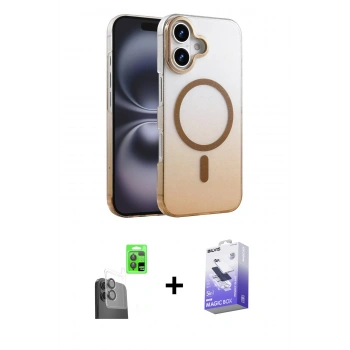 MARSİLYAN™- iPhone 16 Kılıf Ahenk Doku Özel Seri - Siyah Bilvis 5in1 5D Magic Hayalet Cam Ekran Koruyucu + Raze Metal Kamera Lens - SH