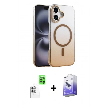 MARSİLYAN™- iPhone 16 Kılıf Ahenk Doku Özel Seri - Siyah Bilvis 5in1 5D Magic Hayalet Cam Ekran Koruyucu + Raze Metal Kamera Lens - BZ