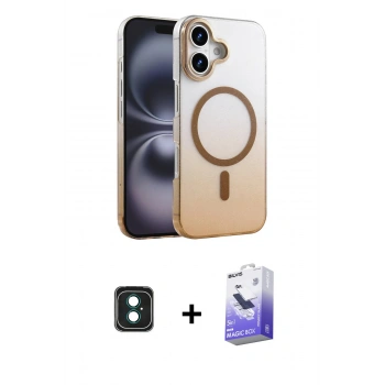 MARSİLYAN™- iPhone 16 Kılıf Ahenk Doku Özel Seri - Siyah Bilvis 5in1 5D Magic Hayalet Cam Ekran Koruyucu + PVD Metal Kamera Lens - YL