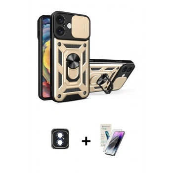 MARSİLYAN™- iPhone 16 Kılıf Ahenk Klasik - Şeffaf Pasifik Cam Ekran Koruyucu + PVD Metal Kamera Lens - MI