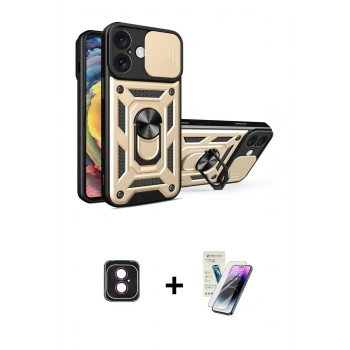 MARSİLYAN™- iPhone 16 Kılıf Ahenk Klasik - Şeffaf Pasifik Cam Ekran Koruyucu + PVD Metal Kamera Lens - PE