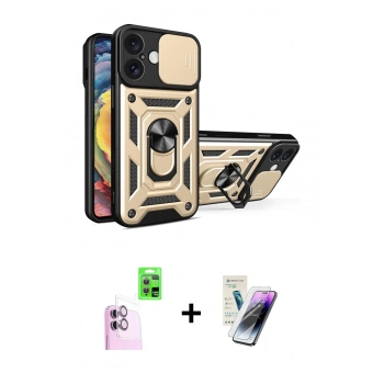 MARSİLYAN™- iPhone 16 Kılıf Ahenk Klasik - Şeffaf Pasifik Cam Ekran Koruyucu + Raze Metal Kamera Lens - PE