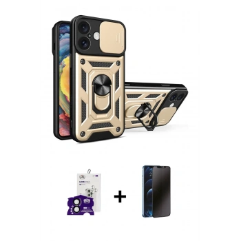 MARSİLYAN™- iPhone 16 Kılıf Ahenk Klasik - Siyah 3D Antistatik Hayalet Cam Ekran Koruyucu + Bilvis Titan Kamera Lens - SH