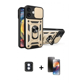 MARSİLYAN™- iPhone 16 Kılıf Ahenk Klasik - Siyah 3D Antistatik Mat Seramik Nano Ekran Koruyucu + PVD Metal Kamera Lens - MI
